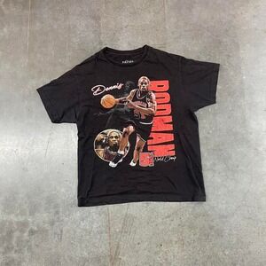 Dennis Rodman Bulls NBA World Champion 5 Time Full Graphic Tee Size Large Black